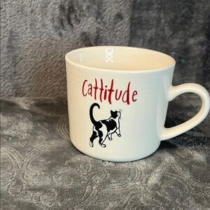 Opalhouse White Mug with Red "Cattitude" Text and Black Cat